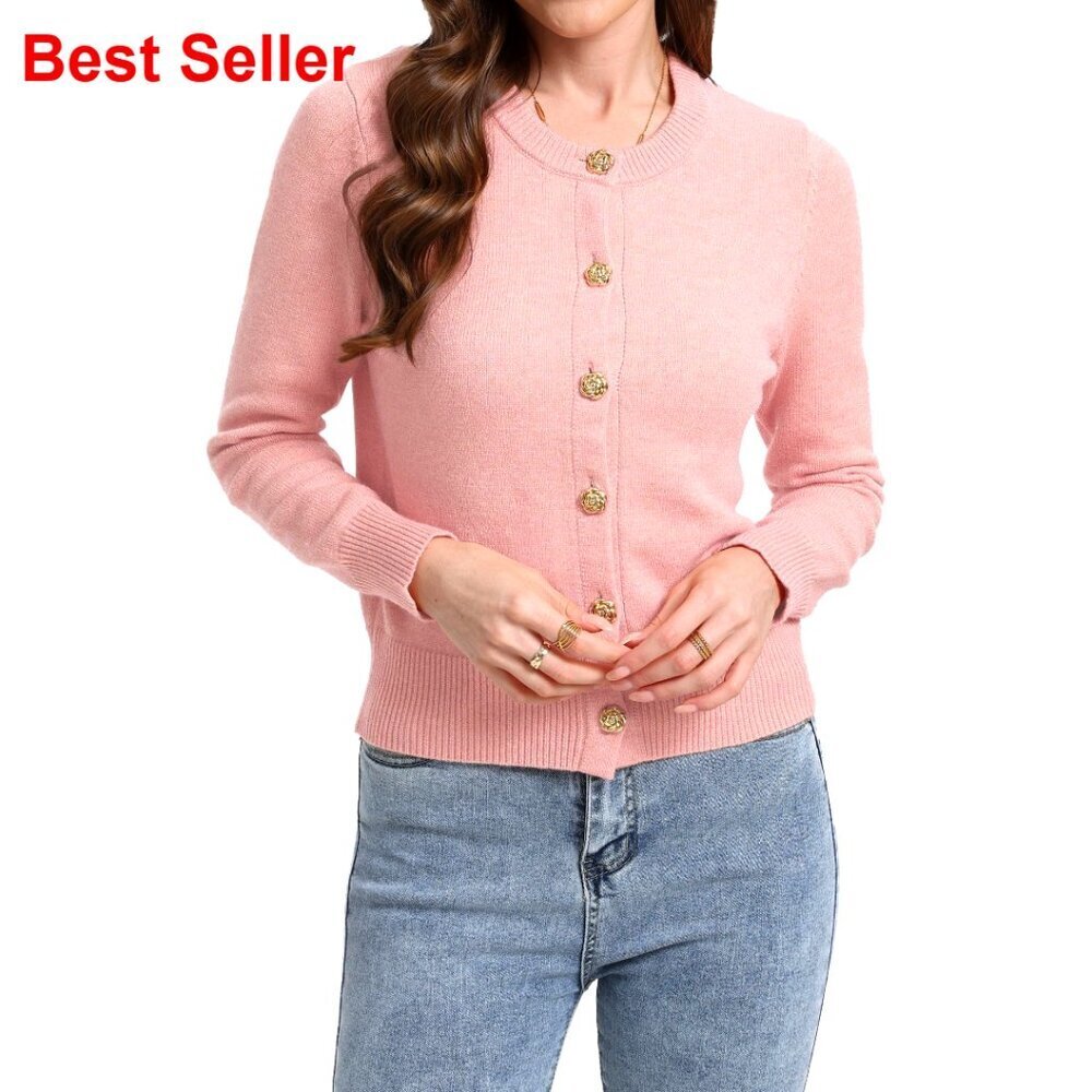 Soft Stretchy Knit Cropped Cardigan Sweater Long Sleeve Button Up